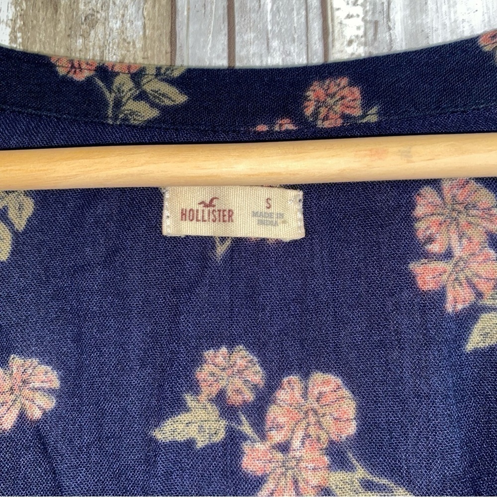 Hollister Navy Floral Button Down High Low Blouse - Picture 6 of 6